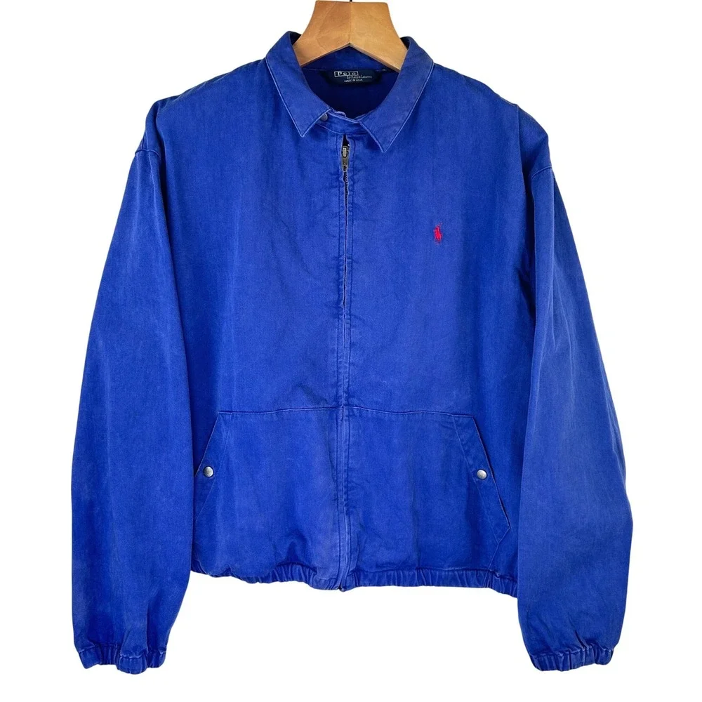Polo Ralph Lauren Vintage Blue Harrington Jacket Made in USA Mens XL Pony Logo